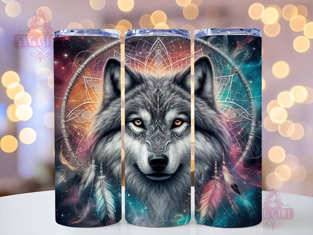 Wolf Dreamcatcher 20oz Tumbler Wrap Sublimation Design, Straight Tapered Tumbler Wrap, Boho Wolf Tumbler Png, Instant Digital Download Sublimation SvggirlplusArt 