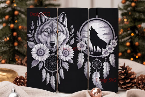 Wolf Dreamcatcher 20oz Tumbler Wrap Sublimation DesignSVG 