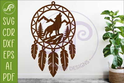 Wolf Dreamcatcher Laser Cut File, Wild Animal Wall Art SVG SVG APInspireddesigns 