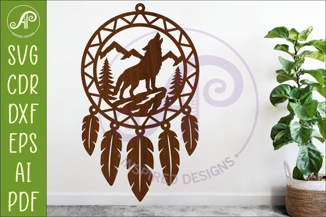 Wolf Dreamcatcher Laser Cut File, Wild Animal Wall Art SVG SVG APInspireddesigns 