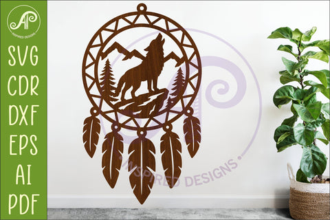 Wolf Dreamcatcher Laser Cut File, Wild Animal Wall Art SVG SVG APInspireddesigns 