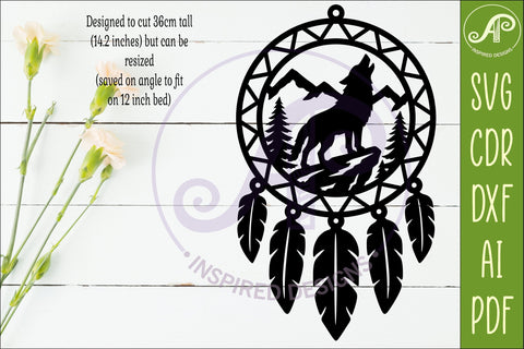 Wolf Dreamcatcher Laser Cut File, Wild Animal Wall Art SVG SVG APInspireddesigns 