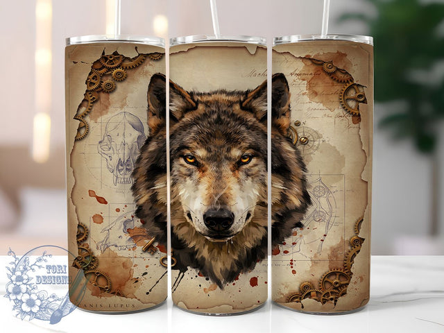 Wolf Face Amber Eyes Rustic 20oz Tumbler, Amber Gold Eyes, Rustic Animal, Grungy Design, Wildlife Theme, Skinny Tumbler, Sublimation PNG Sublimation ToriDesigns 