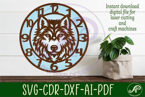 Wolf face clock wall clock laser cut files SVG APInspireddesigns 