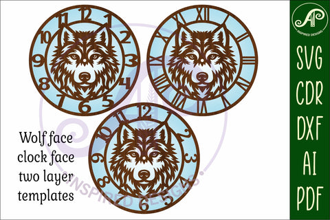 Wolf face clock wall clock laser cut files SVG APInspireddesigns 