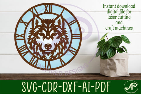 Wolf face clock wall clock laser cut files SVG APInspireddesigns 