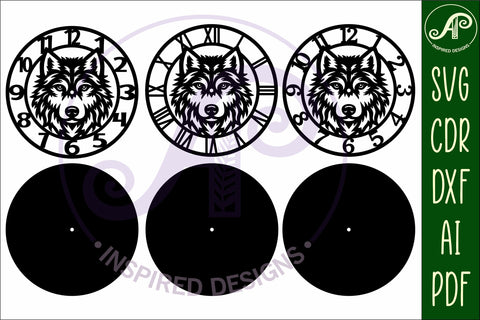 Wolf face clock wall clock laser cut files SVG APInspireddesigns 