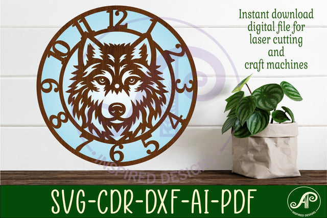 Wolf face clock wall clock laser cut files SVG APInspireddesigns 
