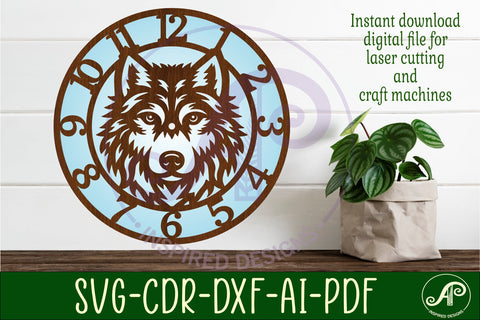 Wolf face clock wall clock laser cut files SVG APInspireddesigns 