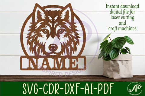 Wolf face name wall art sign, SVG file SVG APInspireddesigns 