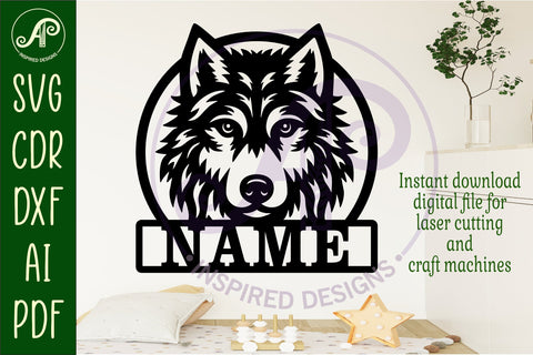 Wolf face name wall art sign, SVG file SVG APInspireddesigns 