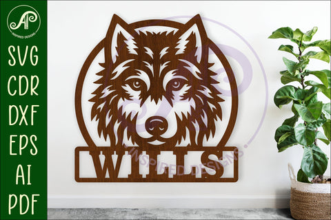 Wolf face name wall art sign, SVG file SVG APInspireddesigns 