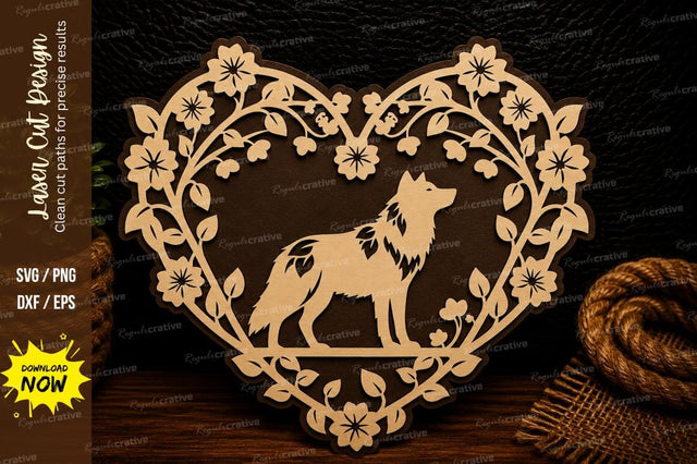 Wolf Family Heart Frame Laser Cut Svg Design SVG Regulrcrative 