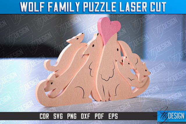 Wolf Family Puzzle Laser Cut | Family Puzzle Laser Cut | CNC File SVG Fly Design 