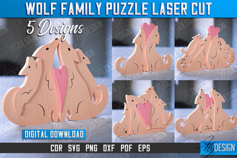 Wolf Family Puzzle Laser Cut | Family Puzzle Laser Cut | CNC File SVG Fly Design 