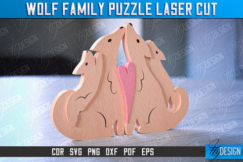 Wolf Family Puzzle Laser Cut | Family Puzzle Laser Cut | CNC File SVG Fly Design 