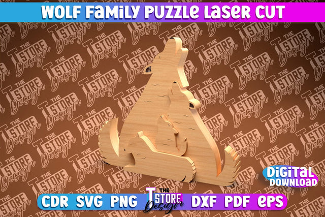 Wolf Family Puzzle Laser Cut | Puzzle Laser Cut Design | CNC Files SVG The T Store Design 