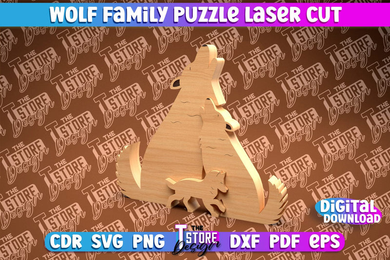 Wolf Family Puzzle Laser Cut | Puzzle Laser Cut Design | CNC Files SVG The T Store Design 