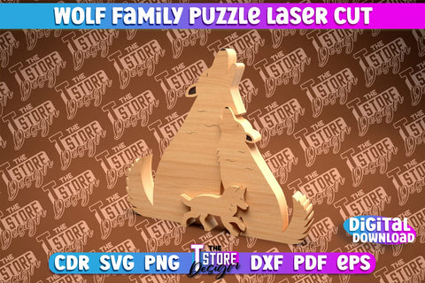 Wolf Family Puzzle Laser Cut | Puzzle Laser Cut Design | CNC Files SVG The T Store Design 