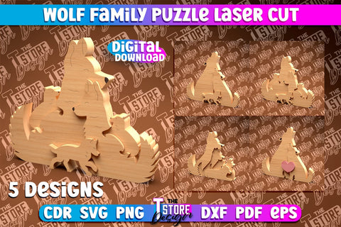 Wolf Family Puzzle Laser Cut | Puzzle Laser Cut Design | CNC Files SVG The T Store Design 