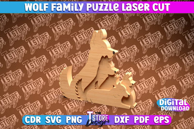 Wolf Family Puzzle Laser Cut | Puzzle Laser Cut Design | CNC Files SVG The T Store Design 