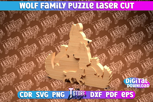 Wolf Family Puzzle Laser Cut | Puzzle Laser Cut Design | CNC Files SVG The T Store Design 