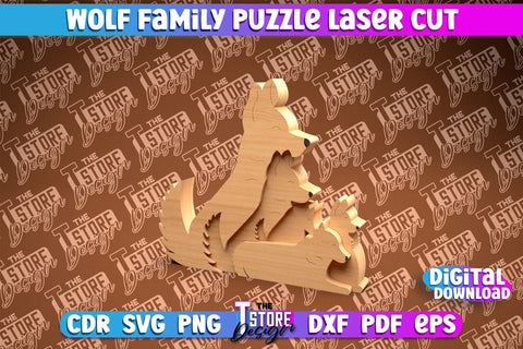 Wolf Family Puzzle Laser Cut | Puzzle Laser Cut Design | CNC Files SVG The T Store Design 