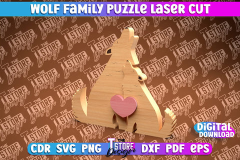 Wolf Family Puzzle Laser Cut | Puzzle Laser Cut Design | CNC Files SVG The T Store Design 