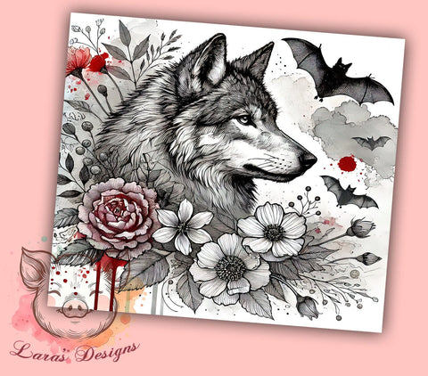 Wolf Floral Wildlife Nature Lover 20oz Tumbler Wrap, Nature Lover Gift, Wolf Lover Gift, Sublimation Tumbler Sublimation Lara' s Designs 