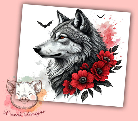 Wolf Floral Wildlife Nature Lover 20oz Tumbler Wrap, Nature Lover Gift, Wolf Lover Gift, Sublimation Tumbler Sublimation Lara' s Designs 