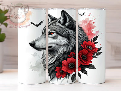 Wolf Floral Wildlife Nature Lover 20oz Tumbler Wrap, Nature Lover Gift, Wolf Lover Gift, Sublimation Tumbler Sublimation Lara' s Designs 