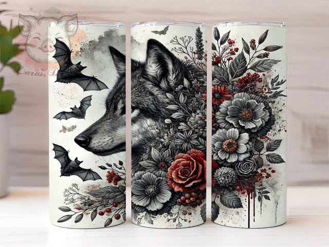 Wolf Floral Wildlife Nature Lover 20oz Tumbler Wrap, Nature Lover Gift, Wolf Lover Gift, Sublimation Tumbler Sublimation Lara' s Designs 