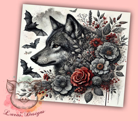 Wolf Floral Wildlife Nature Lover 20oz Tumbler Wrap, Nature Lover Gift, Wolf Lover Gift, Sublimation Tumbler Sublimation Lara' s Designs 