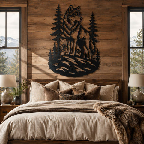 Wolf Forest Metal Wall Art SVG | Laser Cut Wolf DXF File | CNC Plasma Cutting Design | Rustic Cabin Decor Svg | Wildlife Metal Art Template SVG HappyDesignStudio 