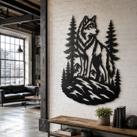Wolf Forest Metal Wall Art SVG | Laser Cut Wolf DXF File | CNC Plasma Cutting Design | Rustic Cabin Decor Svg | Wildlife Metal Art Template SVG HappyDesignStudio 