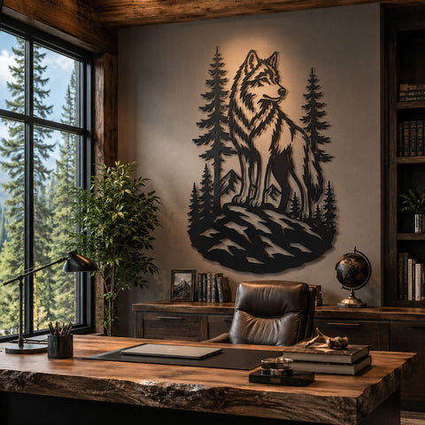 Wolf Forest Metal Wall Art SVG | Laser Cut Wolf DXF File | CNC Plasma Cutting Design | Rustic Cabin Decor Svg | Wildlife Metal Art Template SVG HappyDesignStudio 