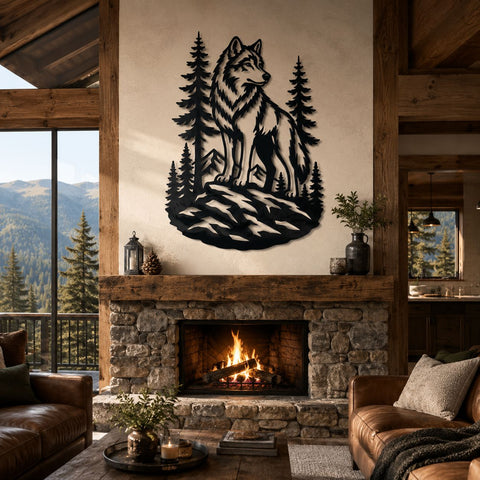 Wolf Forest Metal Wall Art SVG | Laser Cut Wolf DXF File | CNC Plasma Cutting Design | Rustic Cabin Decor Svg | Wildlife Metal Art Template SVG HappyDesignStudio 