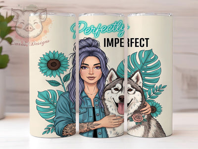 Wolf Girl Spirit Tattoo Tumbler Wrap, Tattooed Woman Art, Spirit Animal Cup, Sunflower Wolf Pattern, Alternative Style Gift, Wild Spirit Design, Empowerment Quote Art Sublimation Lara' s Designs 