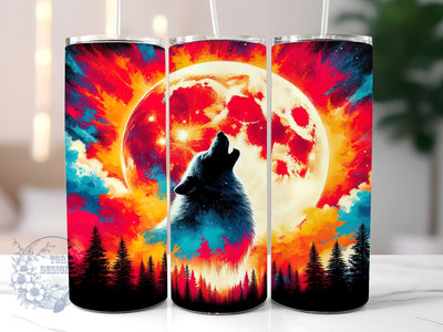 Wolf Howling 20oz Skinny Tumbler, Wolf The Moon Tumbler Png, Straight & Tapered Tumbler Wrap, Instant Digital Download Sublimation ToriDesigns 