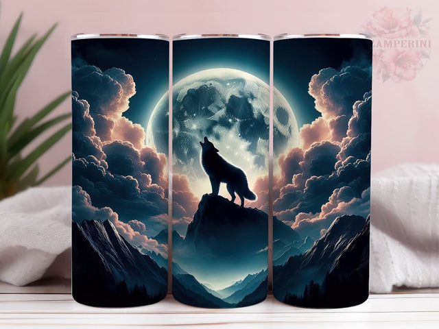 Wolf Howling At Moon 20oz Tumbler Wrap PNG, Wolf Tumbler Png, Straight & Tapered Tumbler Wrap, Instant Digital Download Sublimation Li Zamperini 