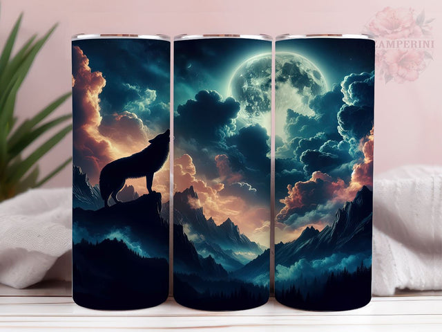 Wolf Howling At Moon 20oz Tumbler Wrap PNG, Wolf Tumbler Png, Straight & Tapered Tumbler Wrap, Instant Digital Download Sublimation Li Zamperini 
