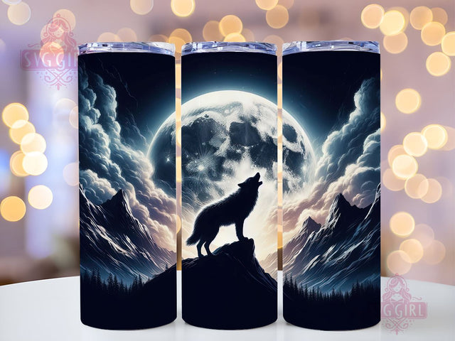 Wolf Howling At Moon 20oz Tumbler Wrap Sublimation Design, Straight Tapered Tumbler Wrap, Wolf Howling Tumbler Png, Instant Digital Download Sublimation SvggirlplusArt 