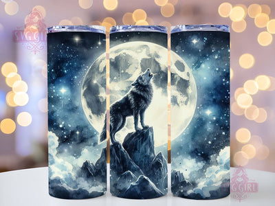 Wolf Howling At Moon 20oz Tumbler Wrap Sublimation Design, Straight Tapered Tumbler Wrap, Wolf Howling Tumbler Png, Instant Digital Download Sublimation SvggirlplusArt 