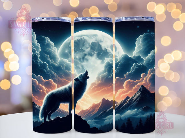 Wolf Howling At Moon 20oz Tumbler Wrap Sublimation Design, Straight Tapered Tumbler Wrap, Wolf Howling Tumbler Png, Instant Digital Download Sublimation SvggirlplusArt 