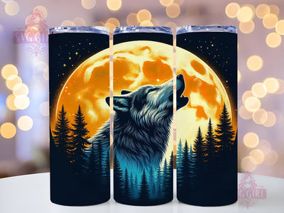 Wolf Howling At The Moon 20oz Tumbler Wrap Sublimation Design, Straight Tapered Tumbler Wrap, Wolf Howling Tumbler Png, Instant Digital Download Sublimation SvggirlplusArt 