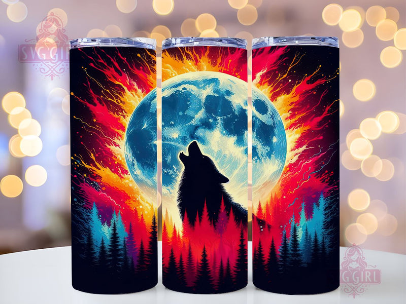Wolf Howling At The Moon 20oz Tumbler Wrap Sublimation Design, Straight Tapered Tumbler Wrap, Wolf Howling Tumbler Png, Instant Digital Download Sublimation SvggirlplusArt 