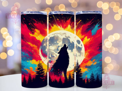 Wolf Howling At The Moon 20oz Tumbler Wrap Sublimation Design, Straight Tapered Tumbler Wrap, Wolf Howling Tumbler Png, Instant Digital Download Sublimation SvggirlplusArt 