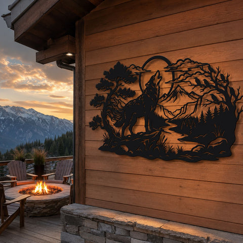 Wolf Howling Moon Laser SVG | Wolf Mountain Scene DXF | Laser Cut File | CNC Plasma Cut Metal Wall Art | Wildlife Svg | Glowforge Svg SVG HappyDesignStudio 