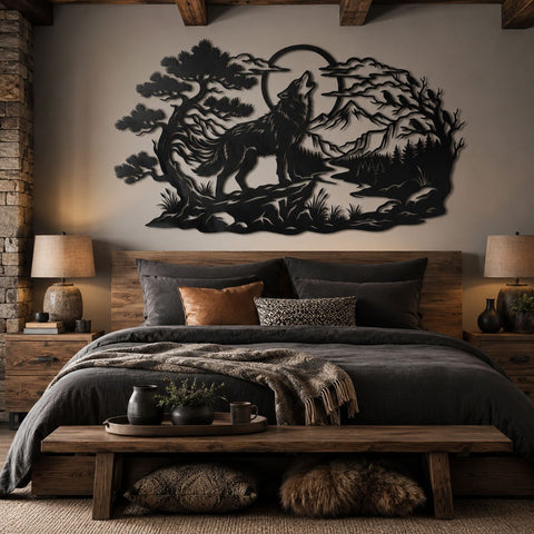 Wolf Howling Moon Laser SVG | Wolf Mountain Scene DXF | Laser Cut File | CNC Plasma Cut Metal Wall Art | Wildlife Svg | Glowforge Svg SVG HappyDesignStudio 