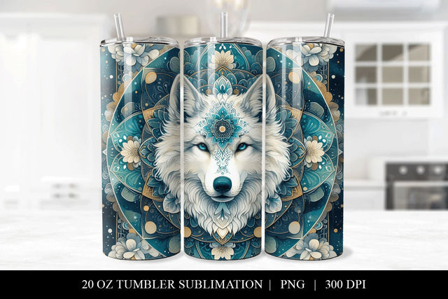 Wolf Mandala 20oz Tumbler Sublimation Design Sublimation BijouBay 